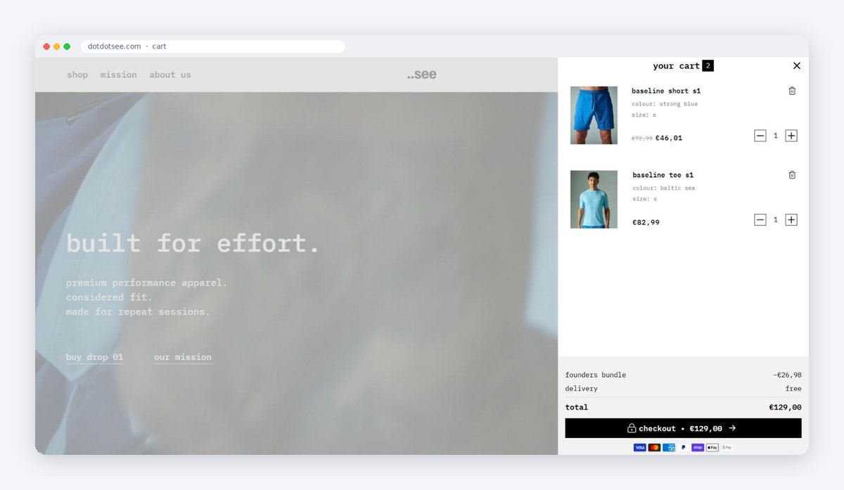 ..see cart with the founders bundle discount and free delivery, built with Flex Upsell Cart