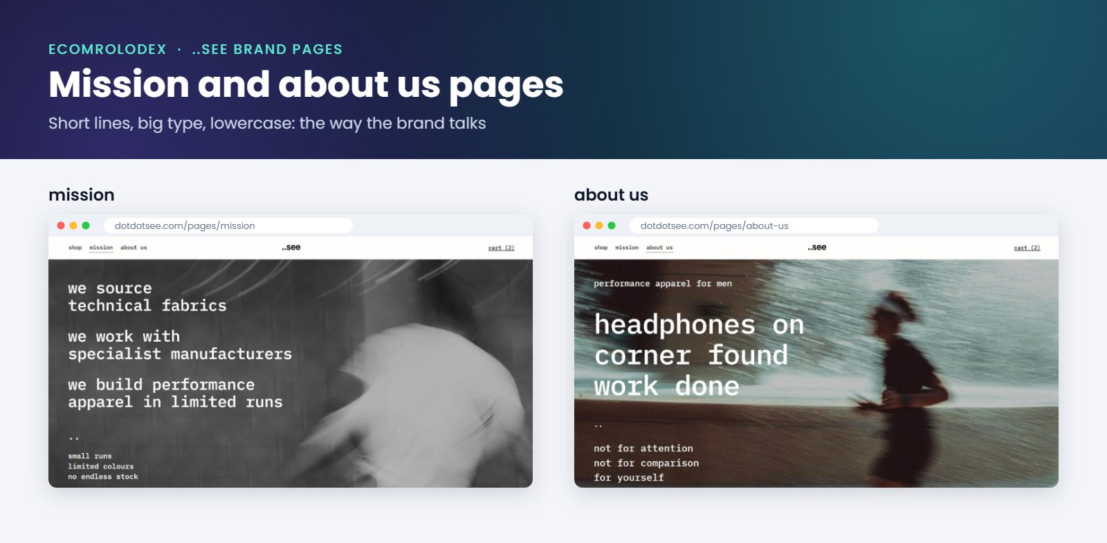 dotdotsee mission and about us pages on Shopify