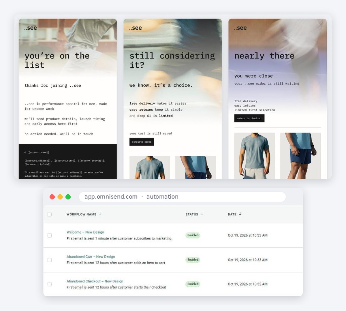 ..see welcome, abandoned cart and abandoned checkout emails designed in Figma and live in Omnisend