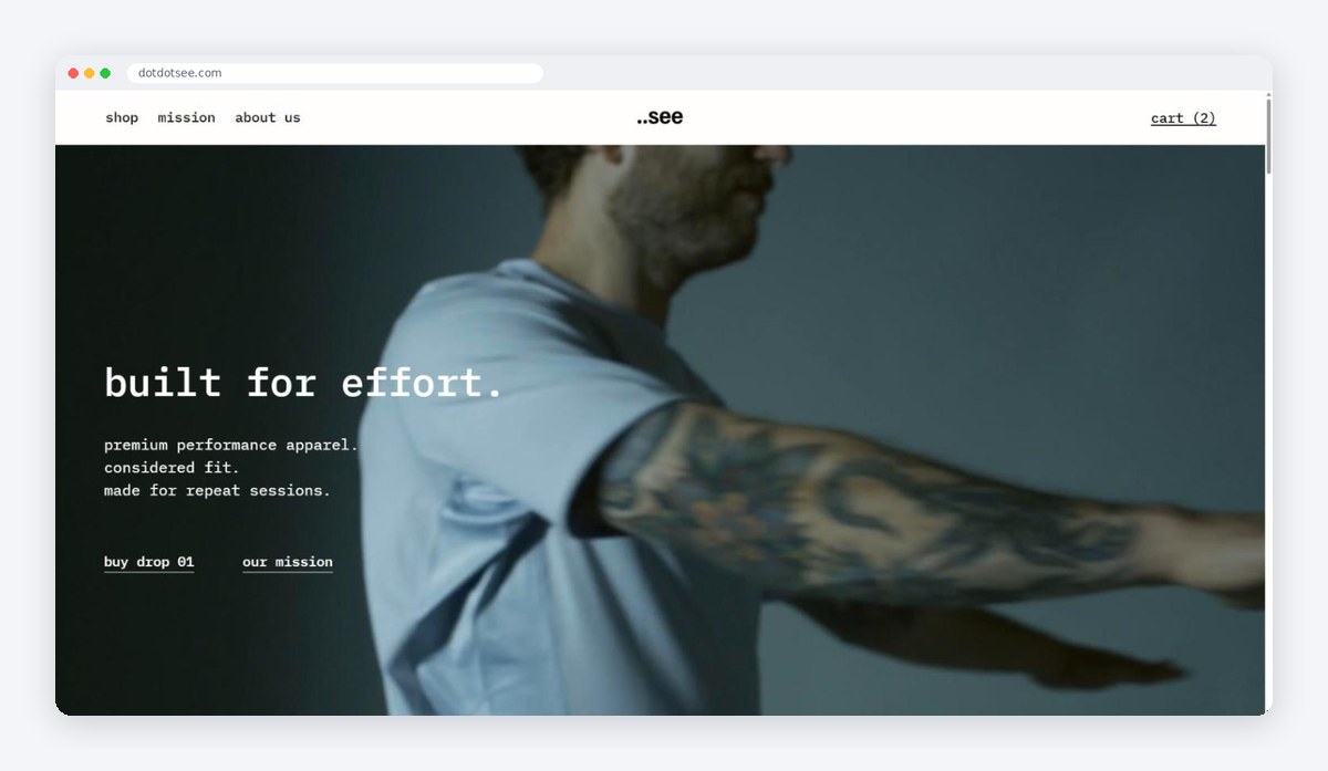 The ..see Shopify homepage: built for effort, premium performance apparel