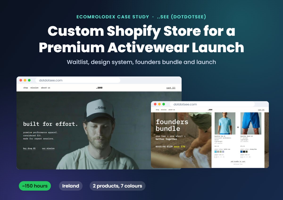 dotdotsee custom Shopify store case study by EcomRolodex: homepage and founders bundle
