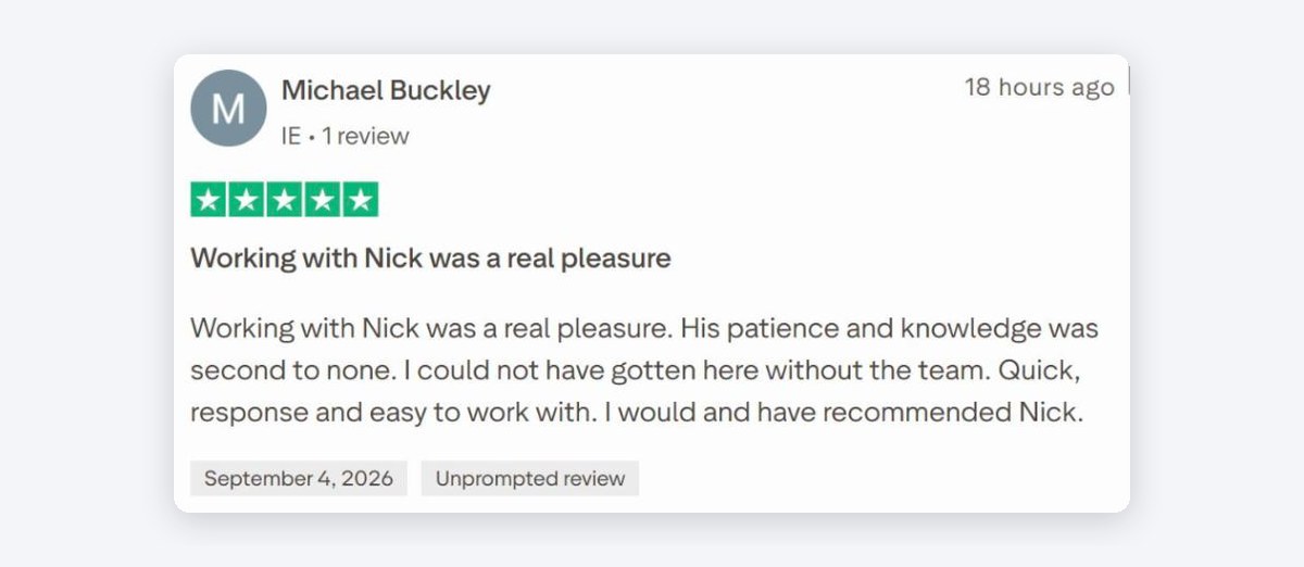 Michael Buckley 5 star Trustpilot review: Working with Nick was a real pleasure