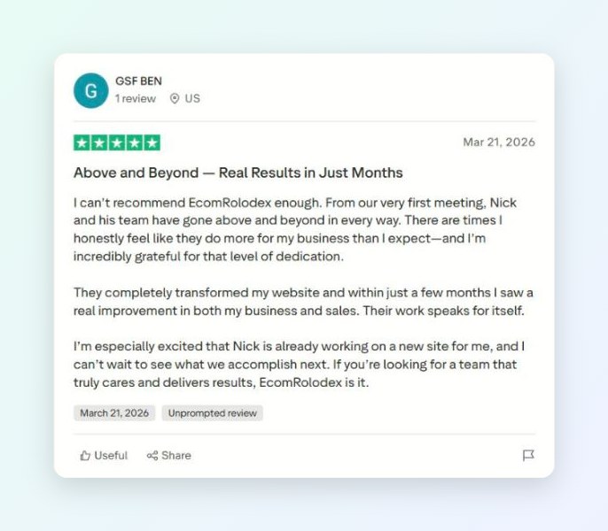 Trustpilot review from Gold Star Fragrances for EcomRolodex
